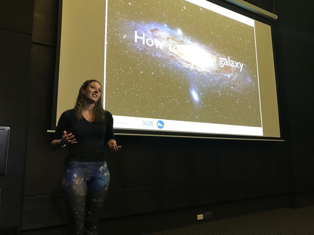 Sarah Reeves presenting astronomy research